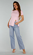 Roze Stretch Top met Split en Ronde Hals