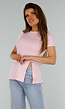 Roze Stretch Top met Split en Ronde Hals