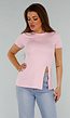 Roze Stretch Top met Split en Ronde Hals