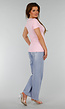 Roze Stretch Top met Split en Ronde Hals