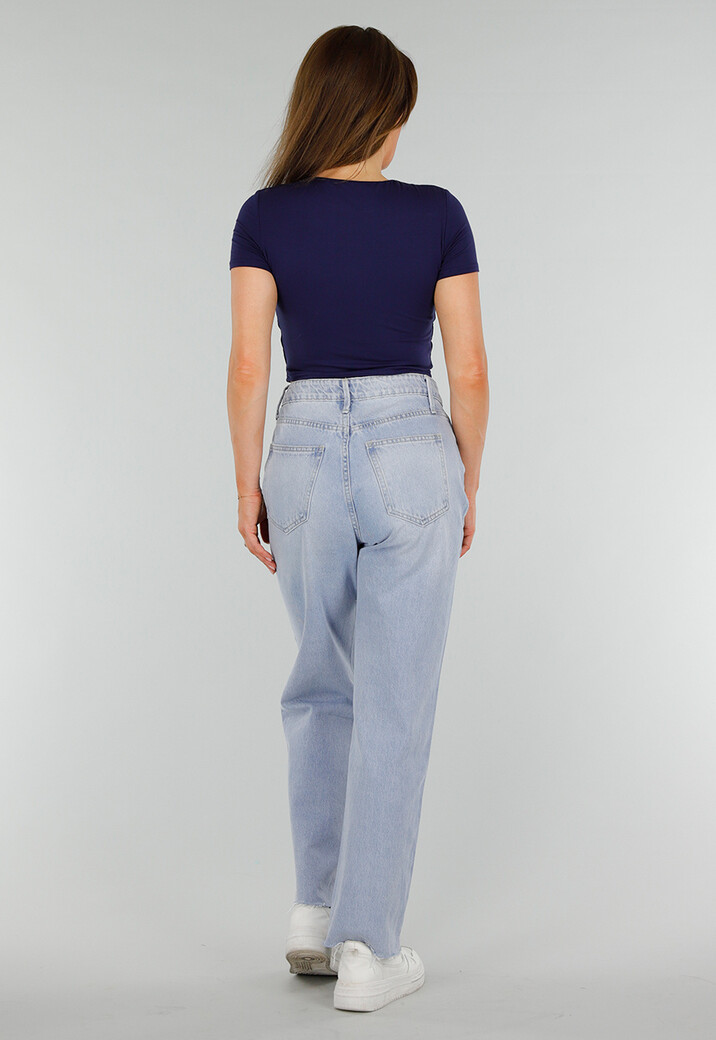 Donkerblauwe Stretch Cropped Top met Aansluitende Pasvorm