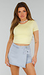Butteryellow Stretch Cropped Top met Ronde Hals