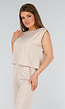 Beige Mouwloze Stretch Top met Schoudervulling en Ronde Hals