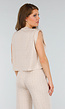 Beige Mouwloze Stretch Top met Schoudervulling en Ronde Hals