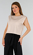 Beige Mouwloze Stretch Top met Schoudervulling en Ronde Hals