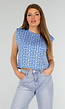 Blauwe Mouwloze Stretch Top met Schoudervullingen