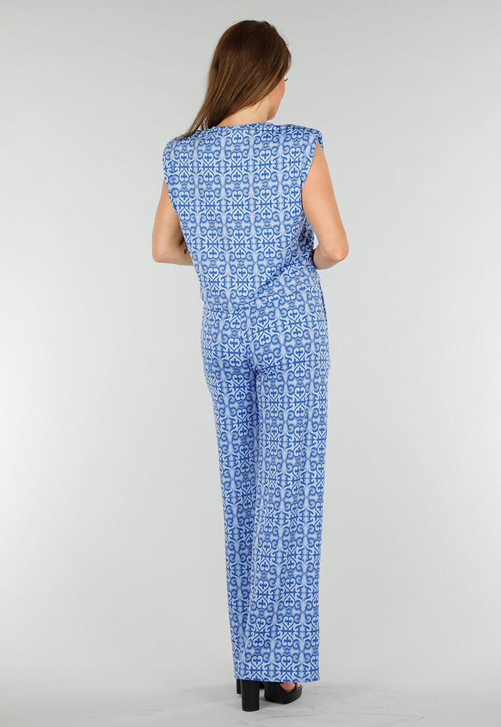 Blauwe Mouwloze Stretch Top met Schoudervullingen