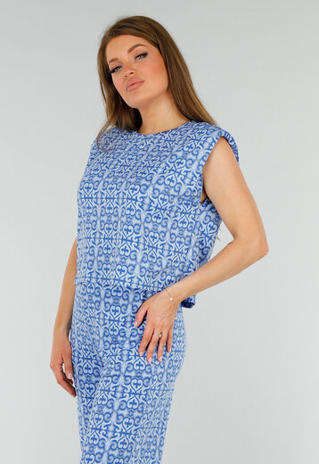 Blauwe Mouwloze Stretch Top