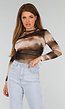 Multicolour Tie Dye Print Mesh Top met Stretch en Ronde Hals