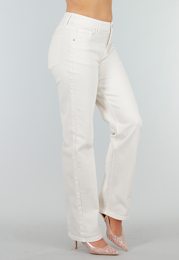 Beige Straight Stretch Denim Jeans