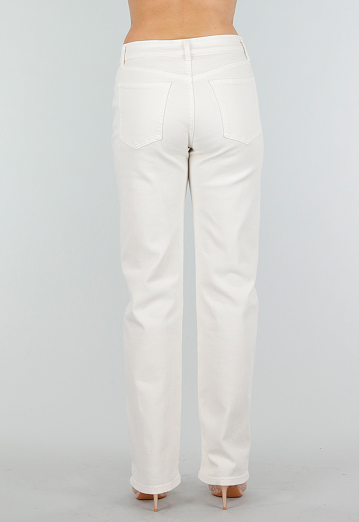 Beige Stretch Denim Jeans met Mid Waist en Rechte Pijpen