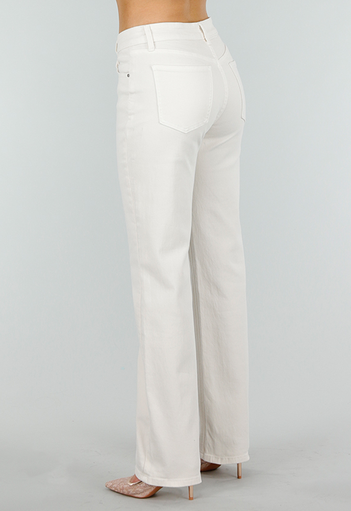 Beige Stretch Denim Jeans met Mid Waist en Rechte Pijpen