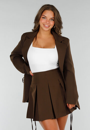 Bruine Blazer en Rok Set met Korsetdetails
