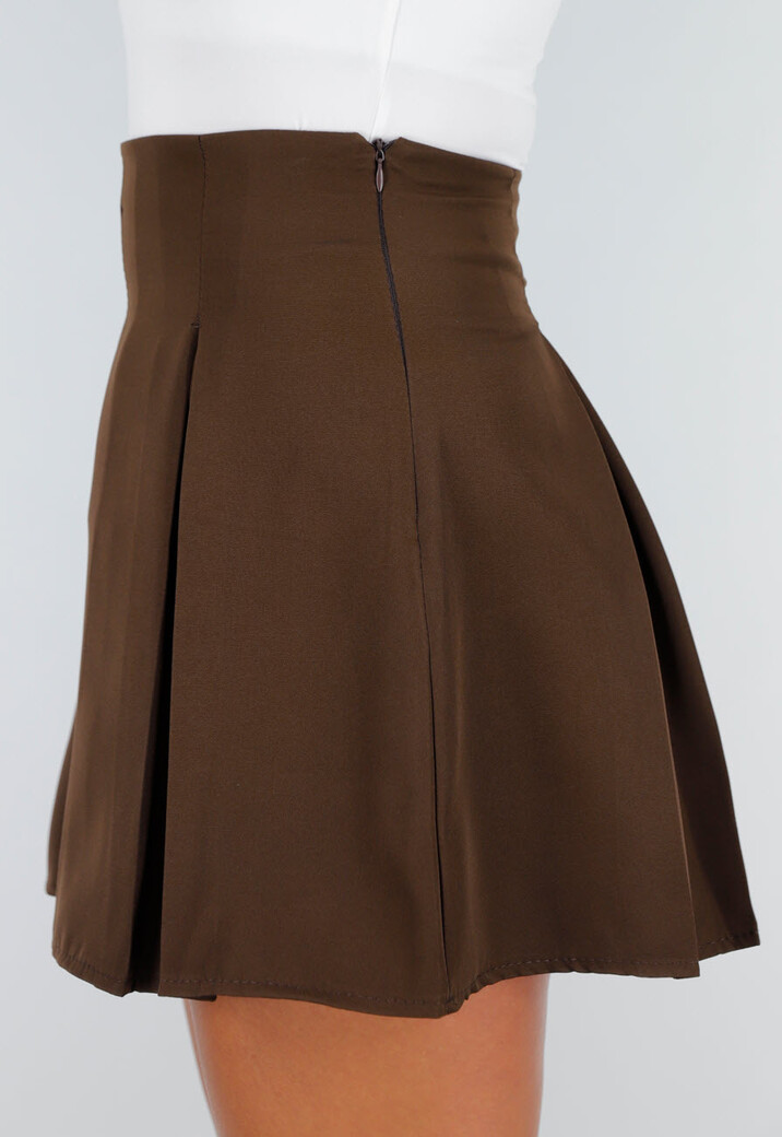 Bruine Tweedelige Set met Blazer met Veteraccent en Rok met Hoge Taille