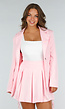 Lichtroze Two Piece Set met Getailleerde Blazer en Plooirok met Stretch