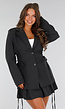 Zwarte Two Piece Set met Blazer met korsetveters en Hoge Taille Rok met Stretch