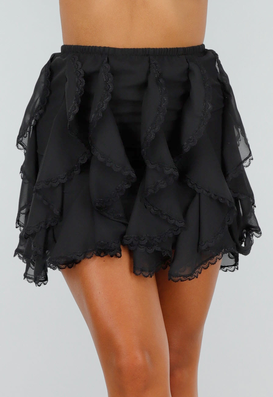 Midi Rok Outfit Strakke Zwarte Rok Zwart Rokje Met Kanten Ruffles