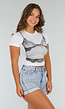 Witte Croptop met Zwarte Korsetprint  en Kantdetails