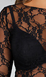 Zwarte Kanten See Trough Top van Stretchmateriaal met Lange Mouwen en Ingewerkt Bloemenmotief