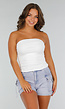 Witte Bandeau Top met Stretch en Geplooide Zijkanten