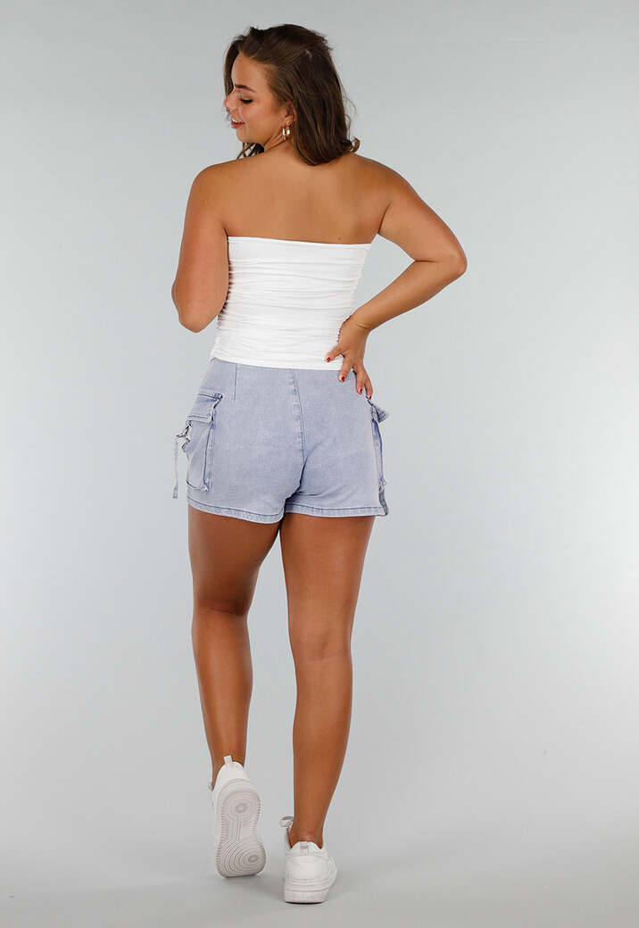 Witte Bandeau Top met Stretch en Geplooide Zijkanten