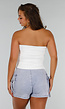 Witte Bandeau Top met Stretch en Geplooide Zijkanten