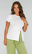 Wit Stretch T-Shirt met Zijsplit, Ronde Hals en Korte Mouwen