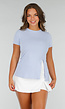 Blauw Stretch T-Shirt met Ronde Hals, Korte Mouwen en Splitdetail