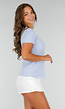 Blauw Stretch T-Shirt met Ronde Hals, Korte Mouwen en Splitdetail