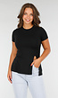 Zwart Stretch T-Shirt met Slim Fit, Ronde Hals en Zijsplit