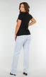 Zwart Stretch T-Shirt met Slim Fit, Ronde Hals en Zijsplit