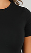 Zwart Stretch T-Shirt met Slim Fit, Ronde Hals en Zijsplit