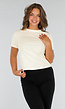 Beige Basic T-Shirt van Katoen met Stretch, Korte Mouwen en Losvallende Pasvorm