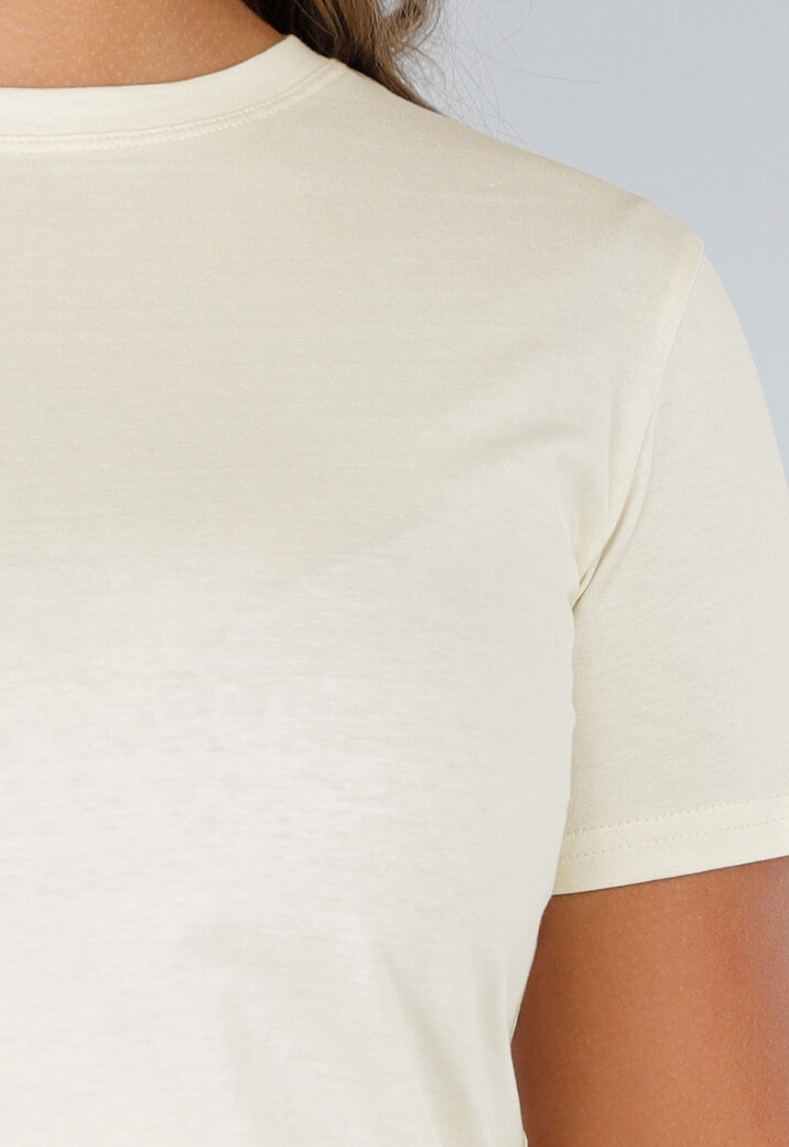 Beige Basic T-Shirt van Katoen met Stretch, Korte Mouwen en Losvallende Pasvorm