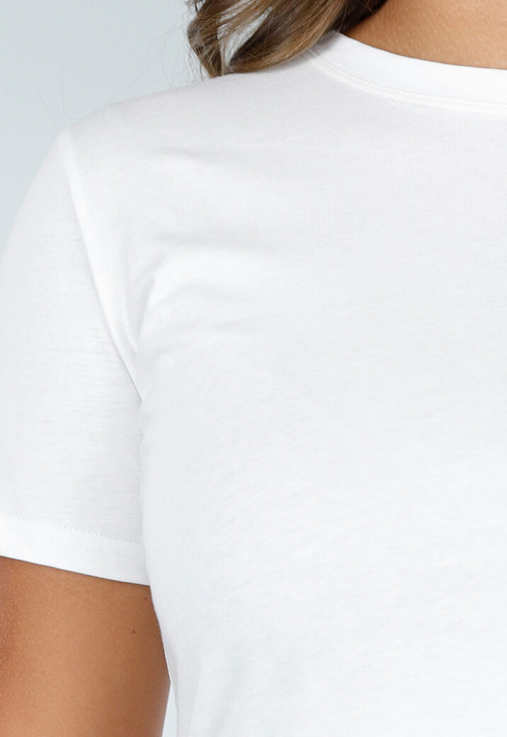 Wit Katoenen T-Shirt met Stretch en Losvallend Model met Korte Mouwen