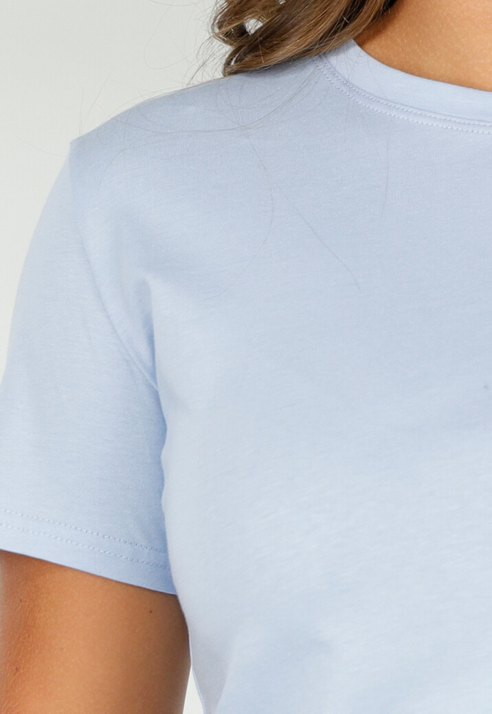 Lichtblauw Katoenen T-Shirt met Stretch, Korte Mouwen en Losvallende Pasvorm