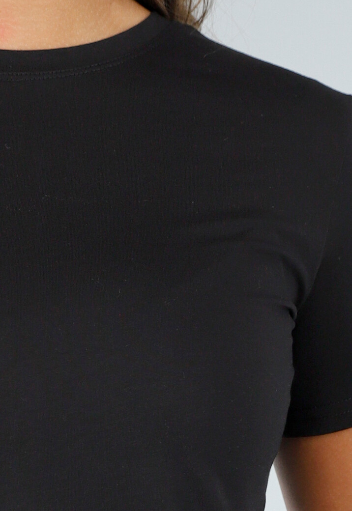 Zwart Katoenen T-Shirt met Stretch, Losvallende Fit en Korte Mouwen