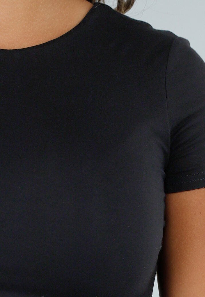 Zwarte Basic Croptop met Dubbele Voering, Stretch en Aansluitende Pasvorm