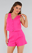 felroze Set met Gilet Top, Korte Broek en Golftextuur