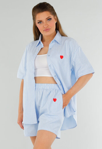 Gestreepte Blauwe Cotton Two Piece Set met Hartje
