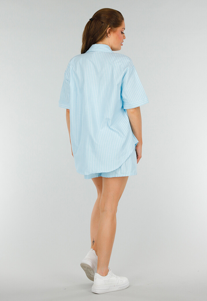 Aquablauwe Katoenen Set met Blouse, Borstzak en Short