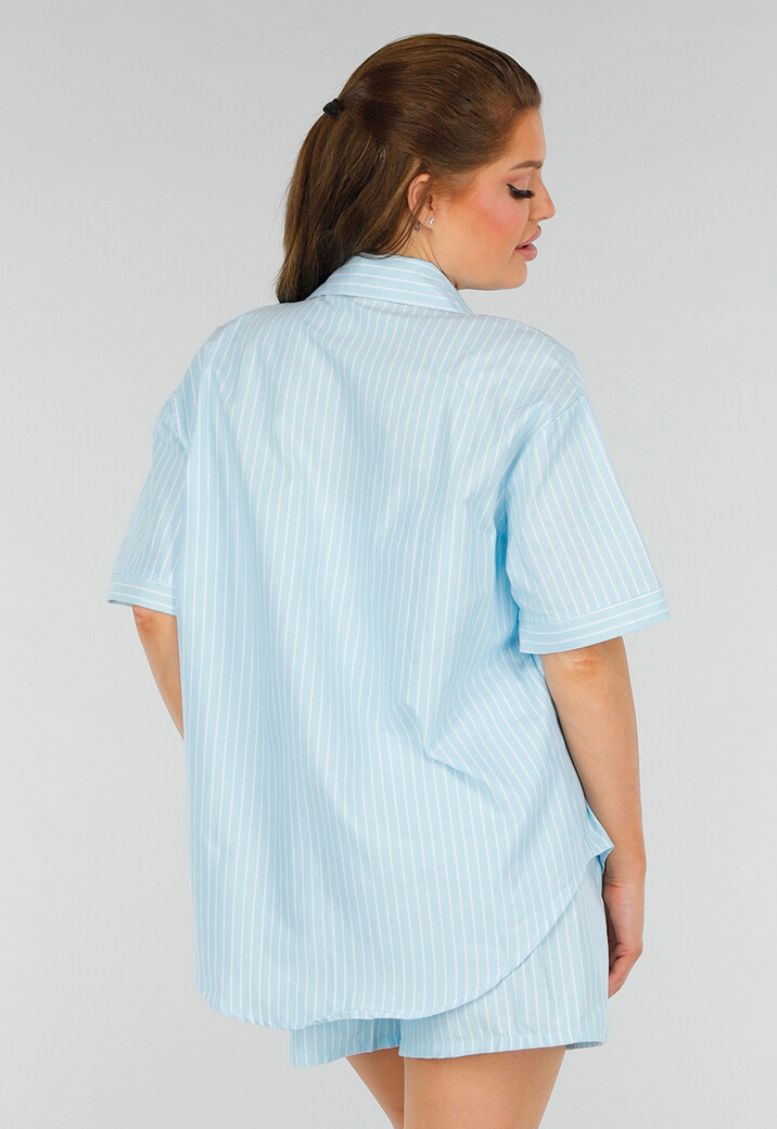 Aquablauwe Katoenen Set met Blouse, Borstzak en Short