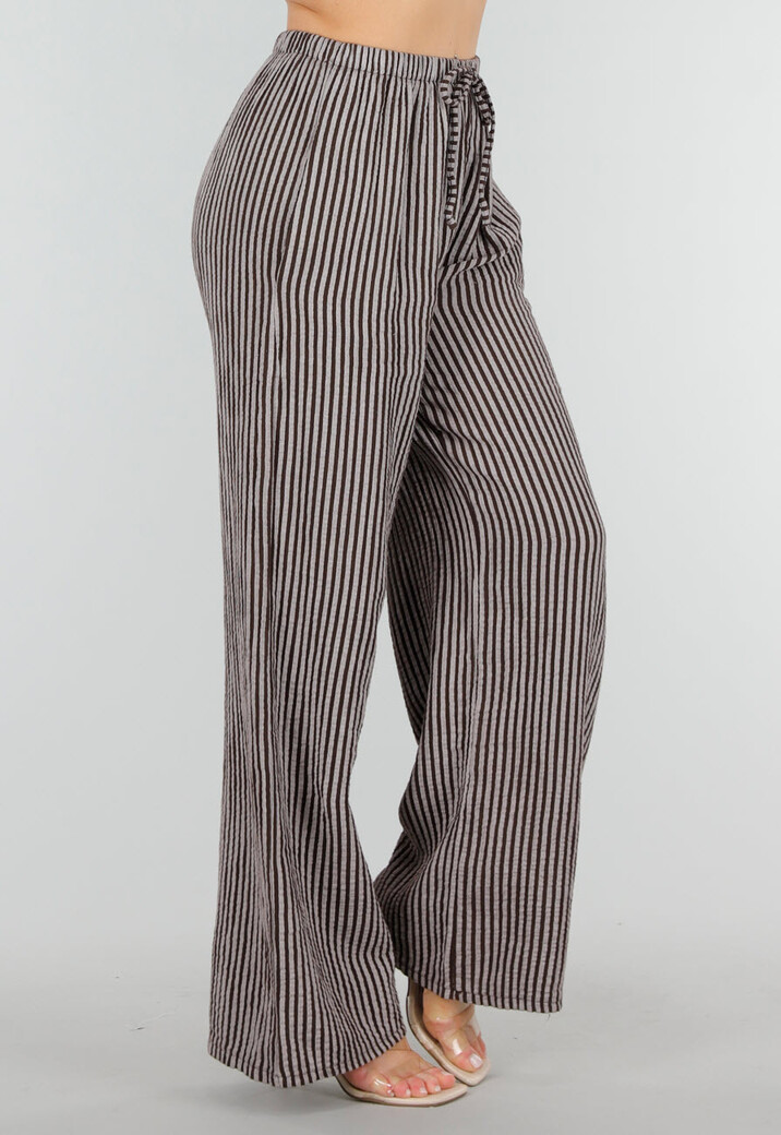 Bruin Witte Katoenen Broek met Verticale Strepen en Stretch