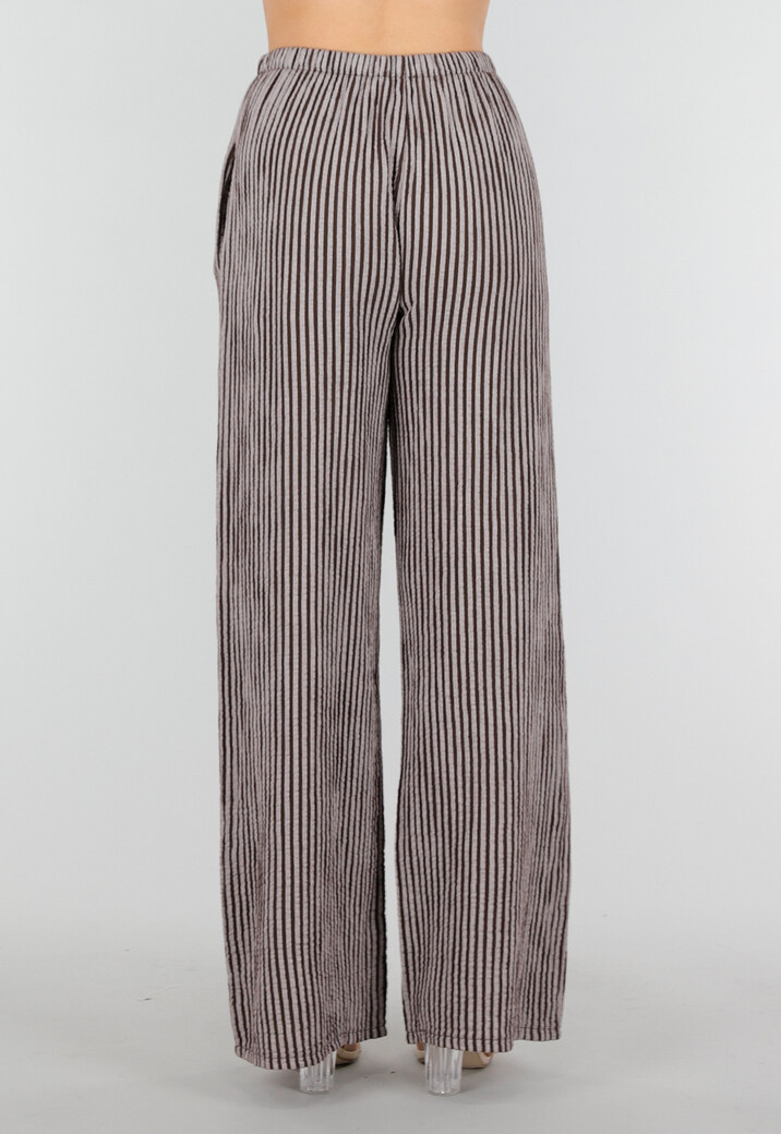 Bruin Witte Katoenen Broek met Verticale Strepen en Stretch