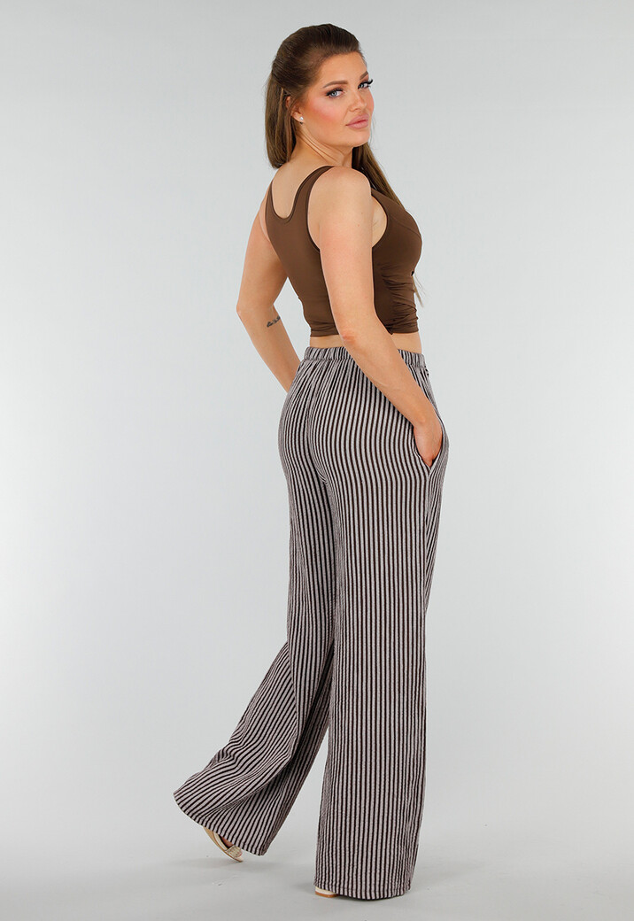 Bruin Witte Katoenen Broek met Verticale Strepen en Stretch