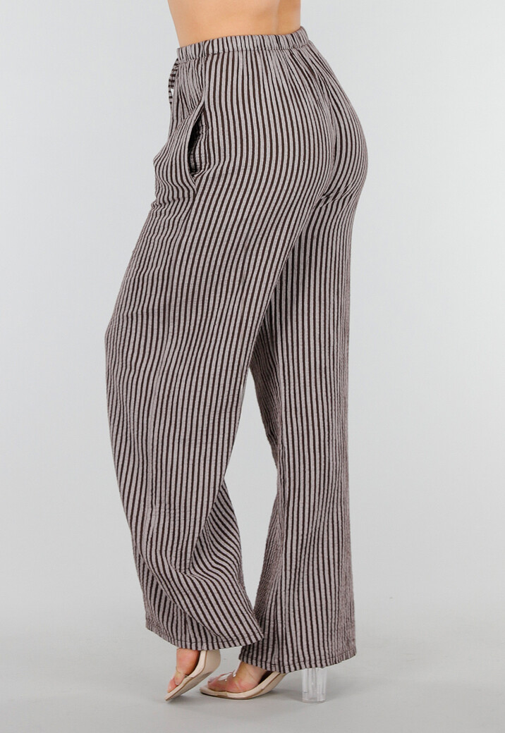 Bruin Witte Katoenen Broek met Verticale Strepen en Stretch