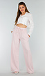 Lichtroze Witte Broek van Katoen met Strepen en Stretch