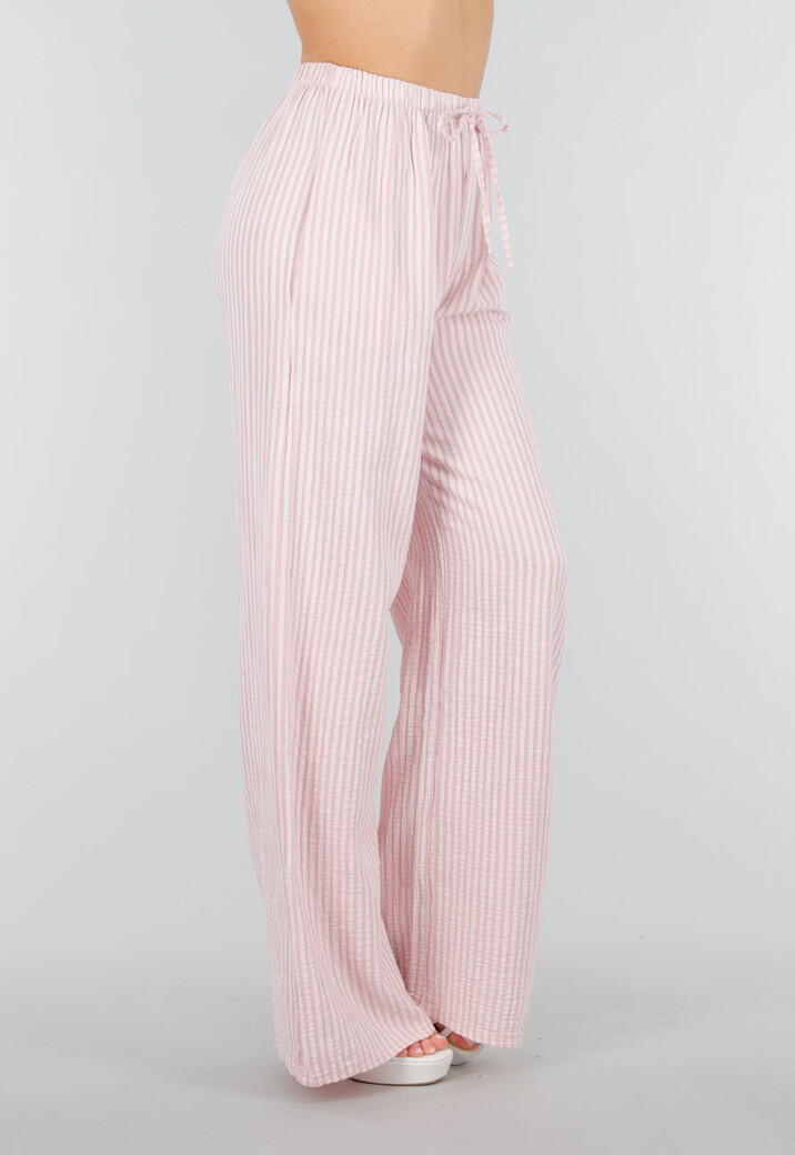 Lichtroze Witte Broek van Katoen met Strepen en Stretch