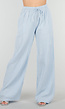 Lichtblauw Witte Broek van Katoen met Sierstrik en Stretch