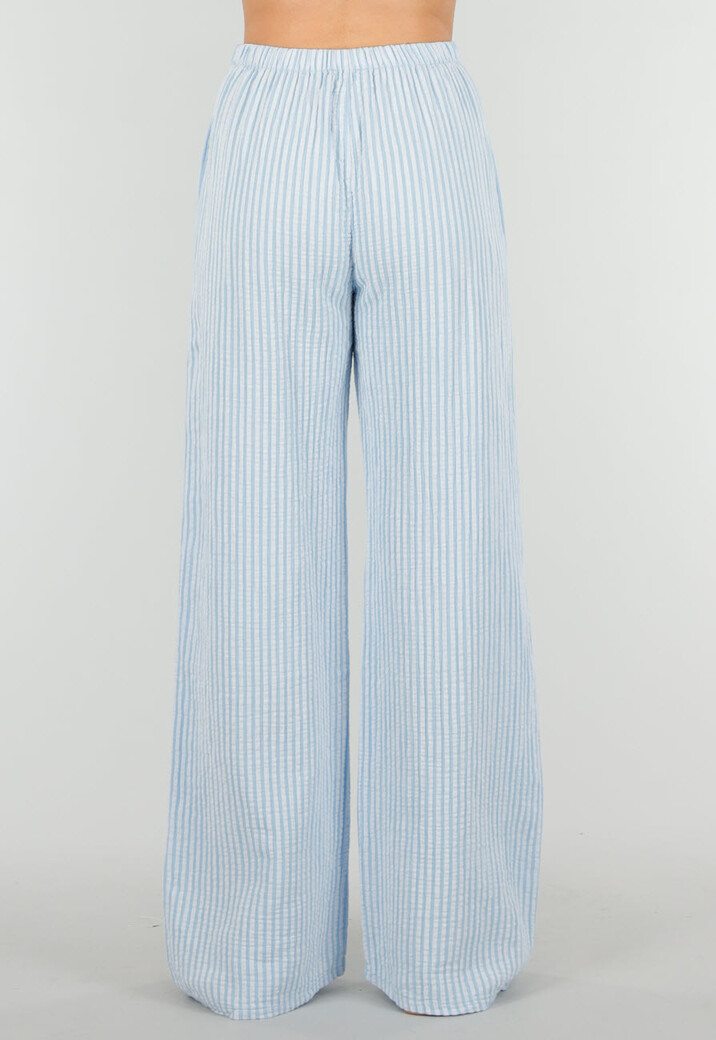 Lichtblauw Witte Broek van Katoen met Sierstrik en Stretch